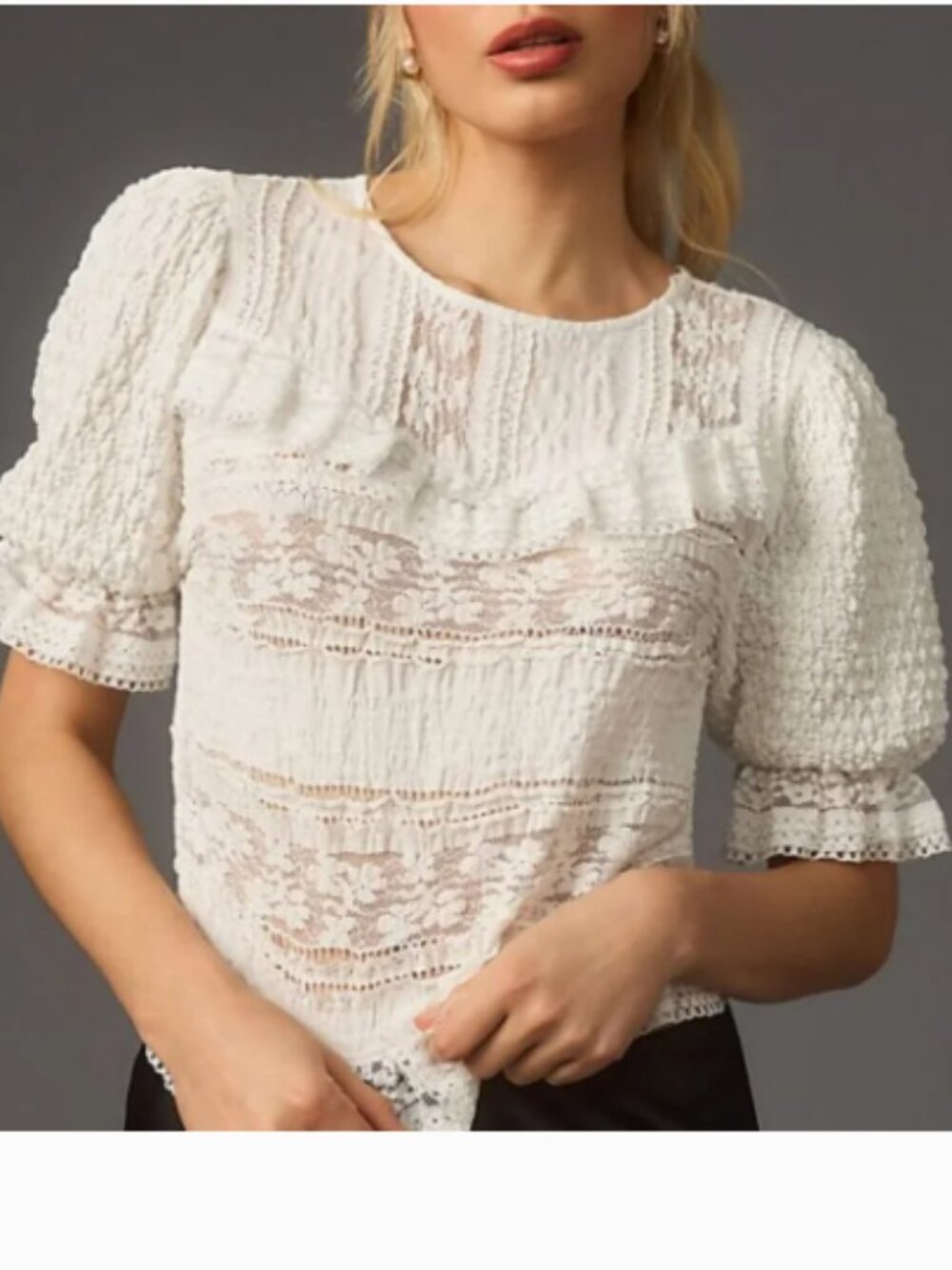 By Anthropologie Puff-Sleeve Lace Peasant Blouse Size L